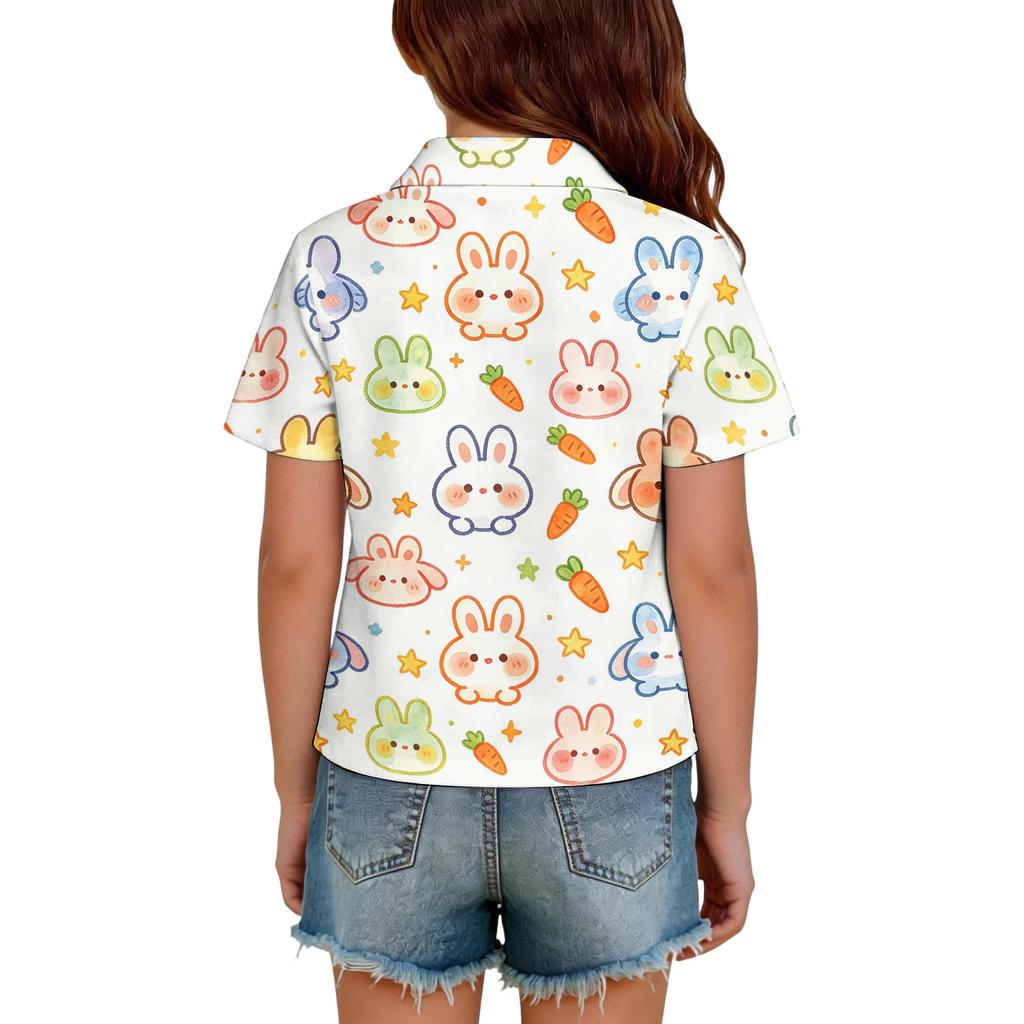 Kids Short Sleeve Polo Shirt Animal Print Casual Top Button Down Collar Lightweight Summer Tee for Boys Girls