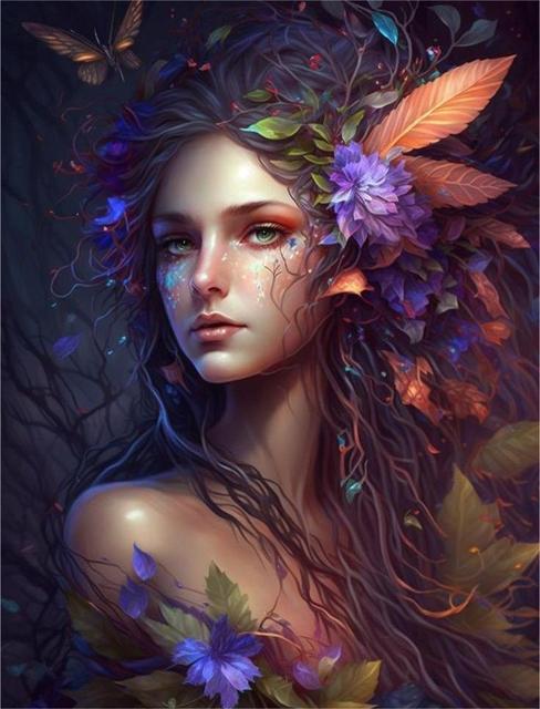 Abstract Canvas Painting Magic Fairy Wear Flowers Butterflies Poster Printing Fantasy Art Women Painting For Modern Home Decor No Frame