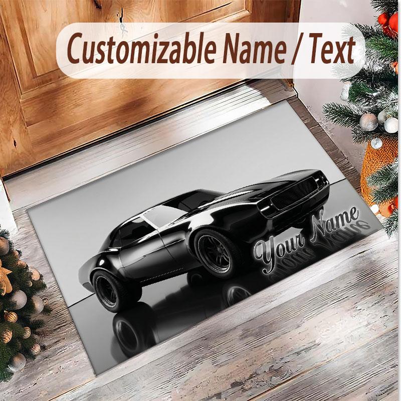 Car Racing Theme Soft Crystal Velvet Rug Custom Name & Text Print Non Slip Floor Rug for Bedroom Living Room