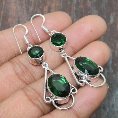 Chrom Diopside Gemstone Ručně vyráběné 925 Sterling Silver Jewelry Náušnice pro ni