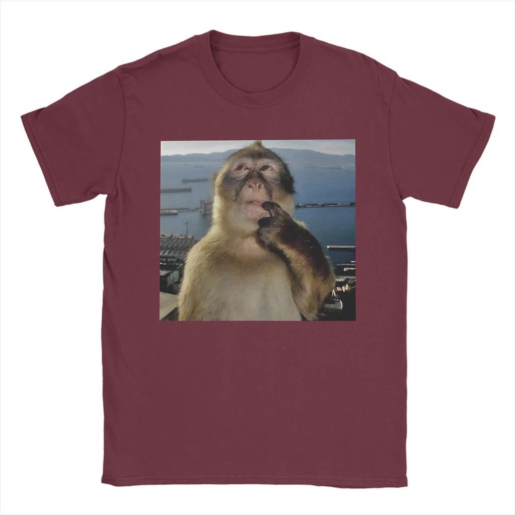 Funny Thinking Monkey Meme Tee Shirt for Unisex Women Graphic T Shirts Cotton Clothing