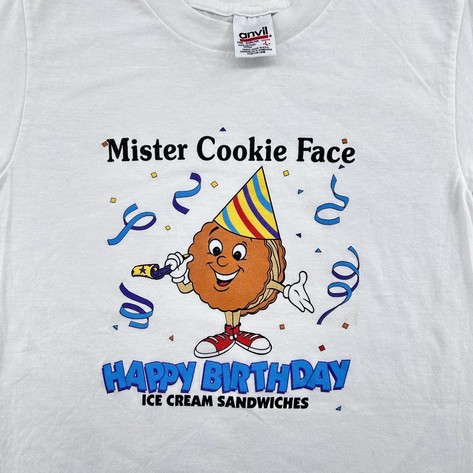 

vintage 90s MISTER COOKIE FACE HAPPY BIRTHDAY ICE CREAM SANDWICHES T-Shirt XS 4XL