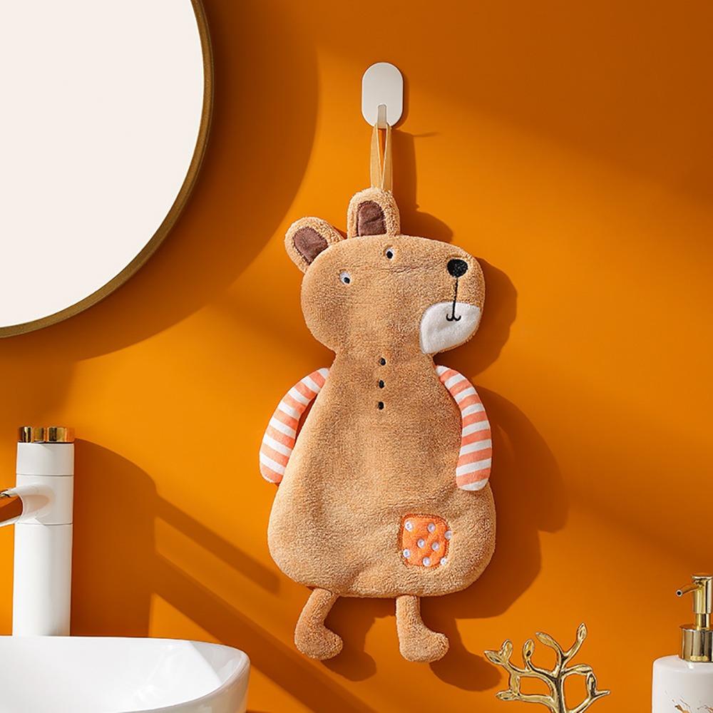 Cartoon Animal Hanging Hand Towels Coral Fleece Bathroom Towel Creative Kitchen Towel  Kitchen