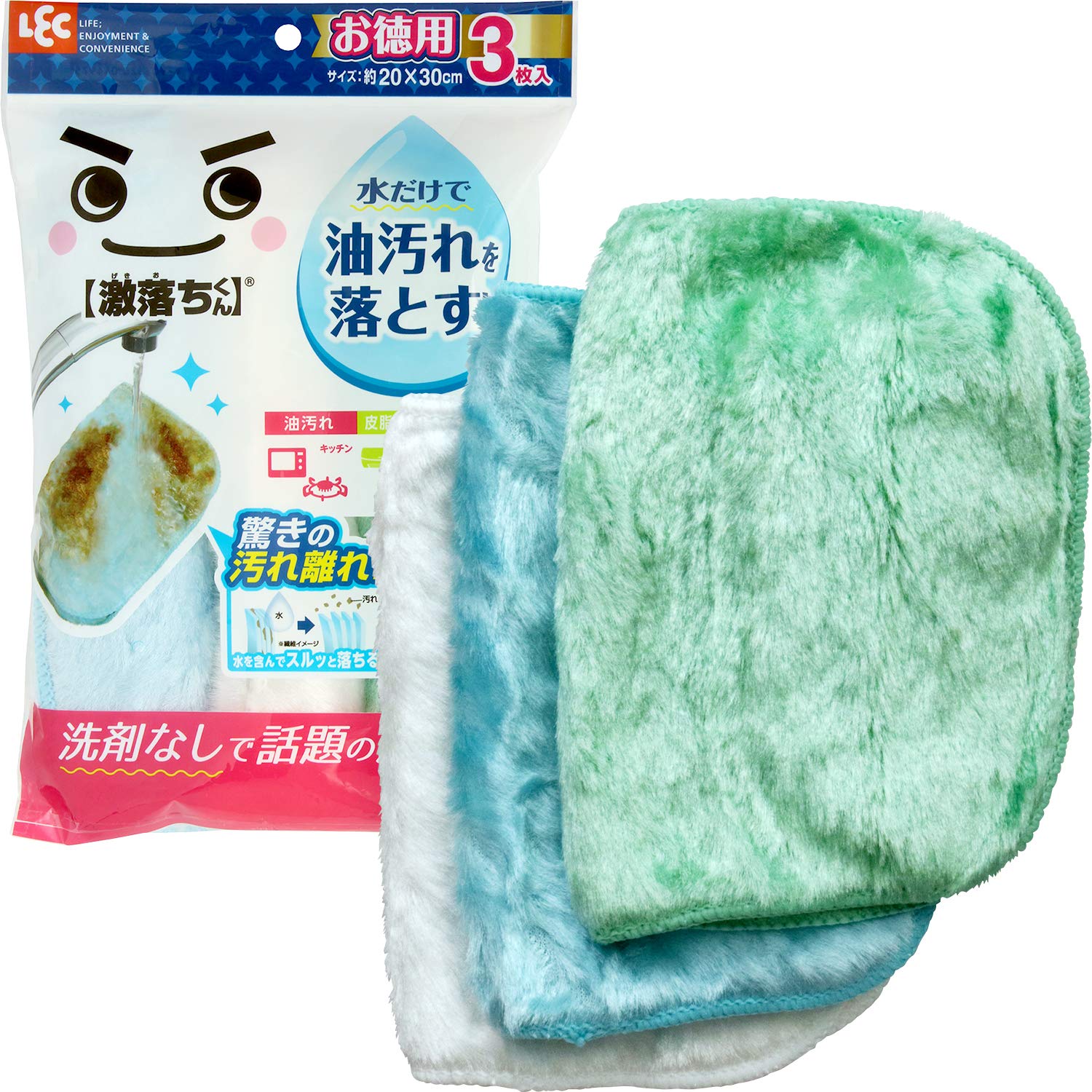Reck Gekiochi-kun Oil Stain Resistant Cloths 3 Pieces (Remarkable Cleaning Power Without Detergent) K00309