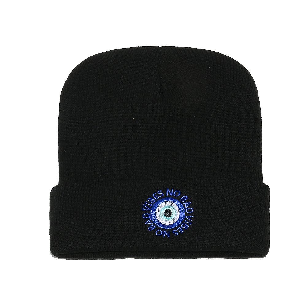

Autumn and winter new personality trend versatile cold hat outdoor riding warm cover hat eyes knitted hat men and women M（56-58cm） чорний