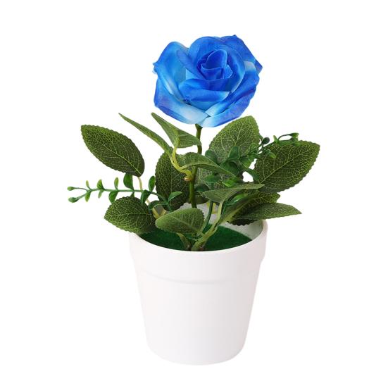 Artificial Potted Rose Desktop Faux Rose Bonsai Reusable Artificial Rose in Flower Pot for Home Office Decor Photography Prop