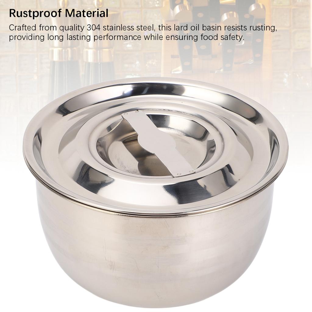304 Stainless Steel Mixing Bowl with Lid Multipurpose Easy To Clean Seasoning Lard Oil Basin Container for Kitchen