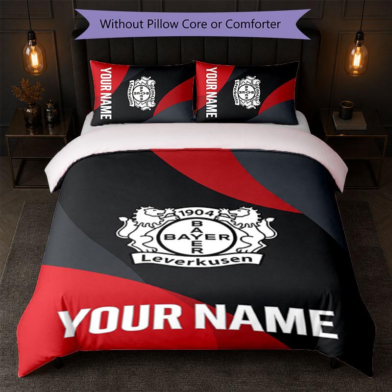 Set Biancheria da Letto Personalizzato Bayer Leverkusen Calcio Testo Nome Personalizzato 1 Copripiumino + 2 Federe Logo Calcio Regalo Personalizzato per Occasioni Speciali Decorazione Camera da Letto