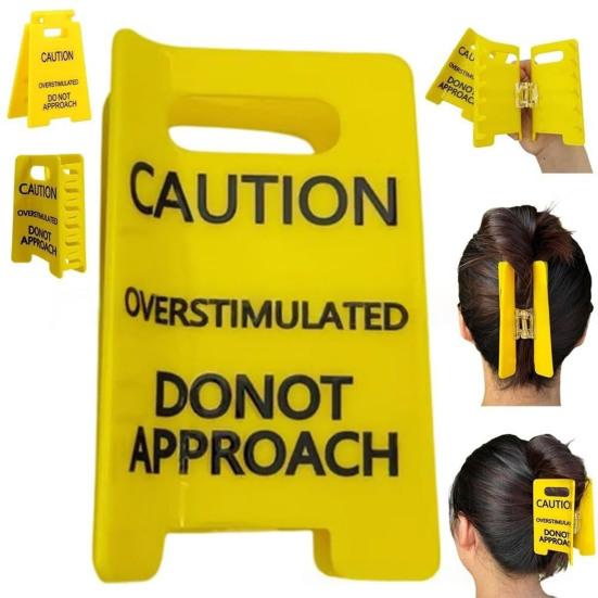 Yousheng 1/2/3Pcs Overstimulated Warning Hair Claw Yellow Caution Sign Hair Clip Thick Hair Strong Hold Hair Accessories