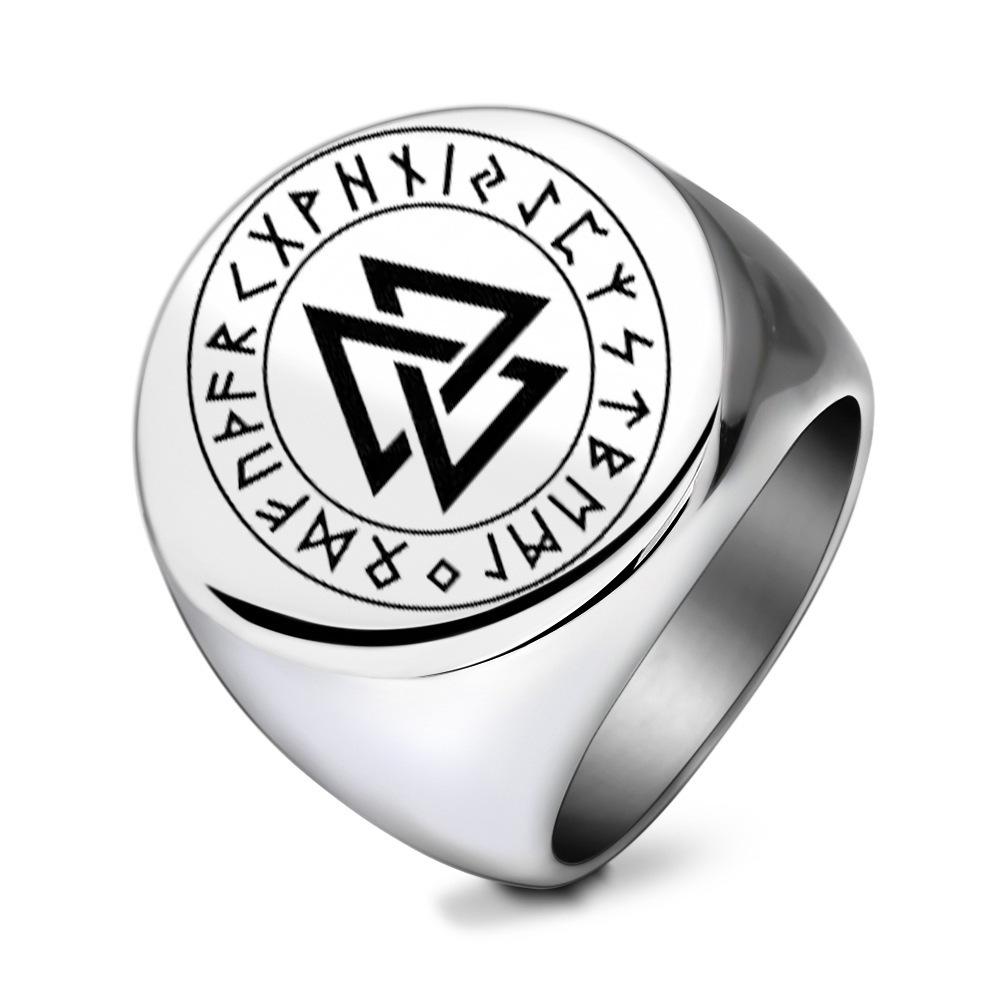 Nordic Viking Titanium Steel Rune Ring with Irish Eternal Knot Design
