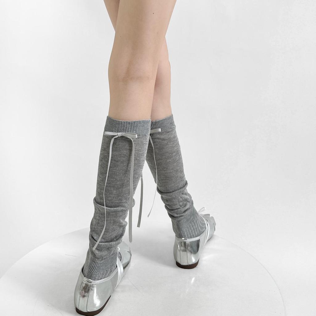 Ruffled Sheer Calf Socks with Heel Ribbons and Bows, Ballet Style, Korean Version.