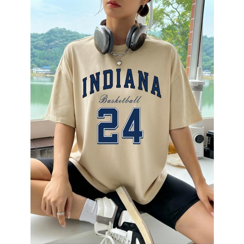 Women Streetwear Number 24 Print Round-Neck Fashion Short Sleeve T-Shirt Summer Baseball