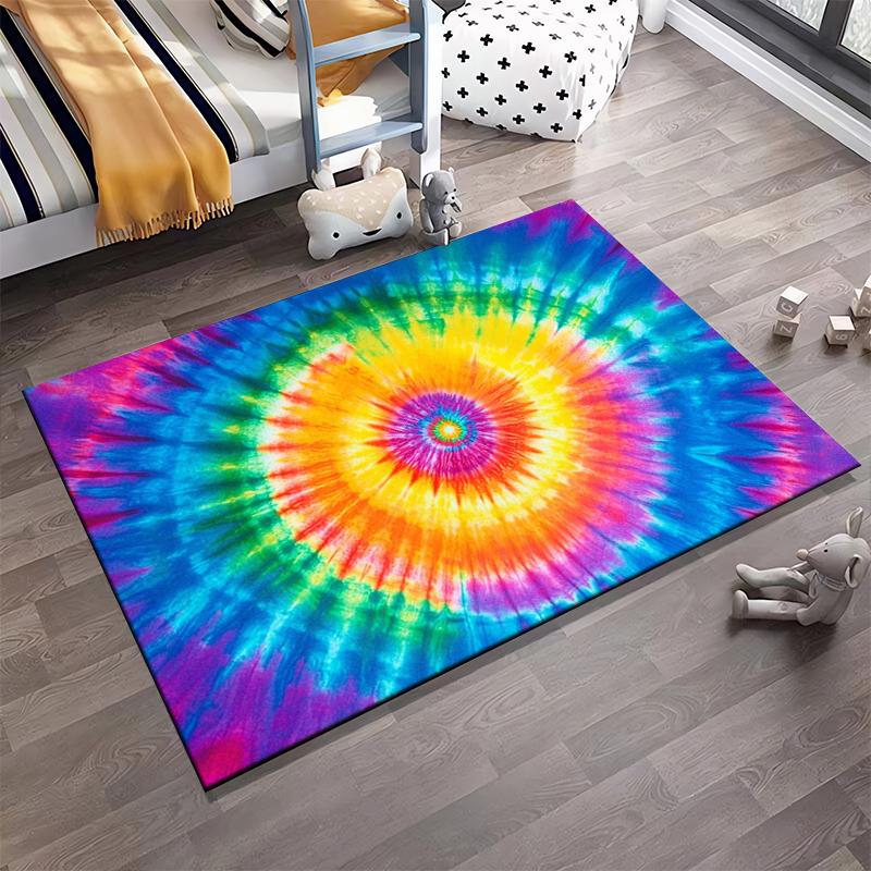 Colorful Tie-Dye Spiral Pattern Carpet, Vibrant Rainbow Home Decor Suitable for use as an anti-slip for living room bedroom sofas
