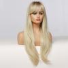 Long Light Blonde Ombre Synthetic Wigs Natural Wave Layered Wigs for Women Wigs with Bangs Heat Resistant Cosplay Wig