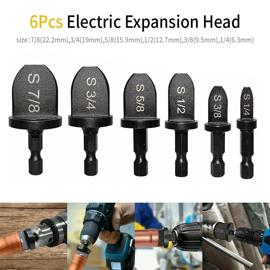 6pcs Swaging Tool Drill Bit Set,Air Conditioner Tube Expander,Multifunction Hex Shank Copper Flaring