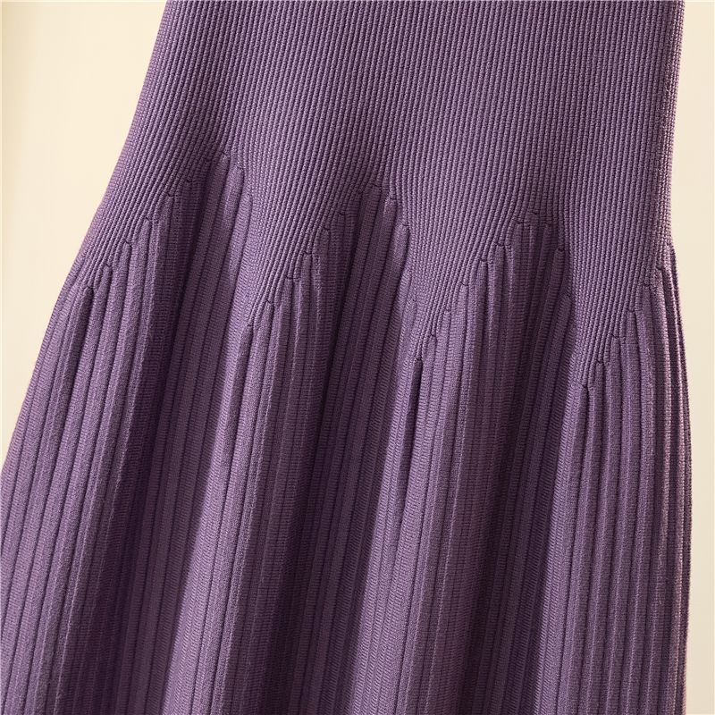 Hustý Teplý Dámský Pletený Svetr Sukně Vysoký Elastický Pas Áčkový Střih Módní Ležérní Dámské Dlouhé Sukně