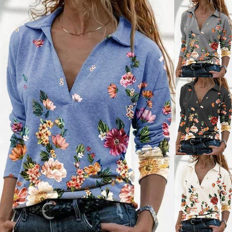 

V-Neck Pullover Print Long Sleeve Top V Neck Pullover Printed Long-Sleeved Top B0 XXL