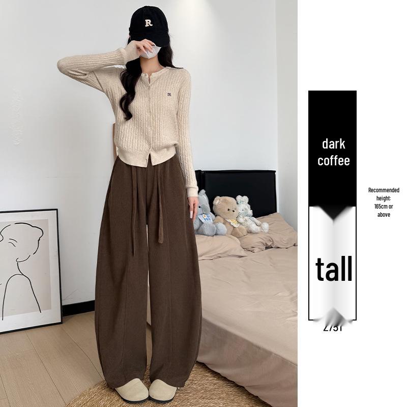 Women's Fleece-Lined Retro Scimitar Pants: Autumn/Winter 2025, High-Waisted Loose Chenille Wide-Leg with a Slimming Drape.