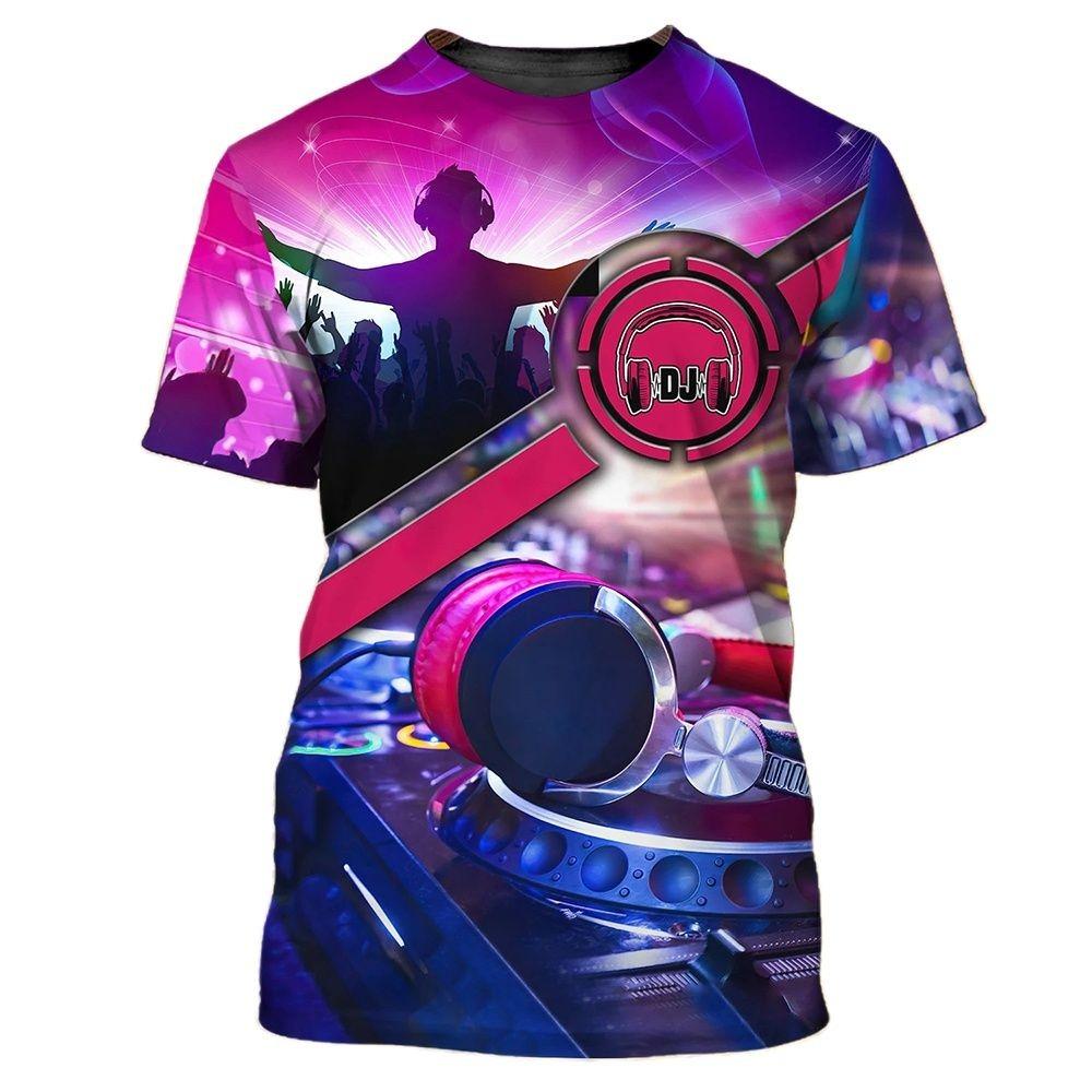 Rock DJ T-skjorte Herre Nattklubb Bar Fest Kortermet Mote Trend Unisex Kjole O-hals T-skjorte 3D Musikkinstrument Trykk