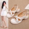 Crossed open-toed sandals women's 2025 summer new comfortable thick-soled one-word with shit-stepping imitation leather sandals