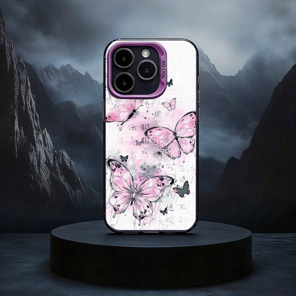 P-Painting B-Butterfly Phone Case For iPhone17,16,15,14,13,12,11 Plus,Pro Max Black Candy silver phone case