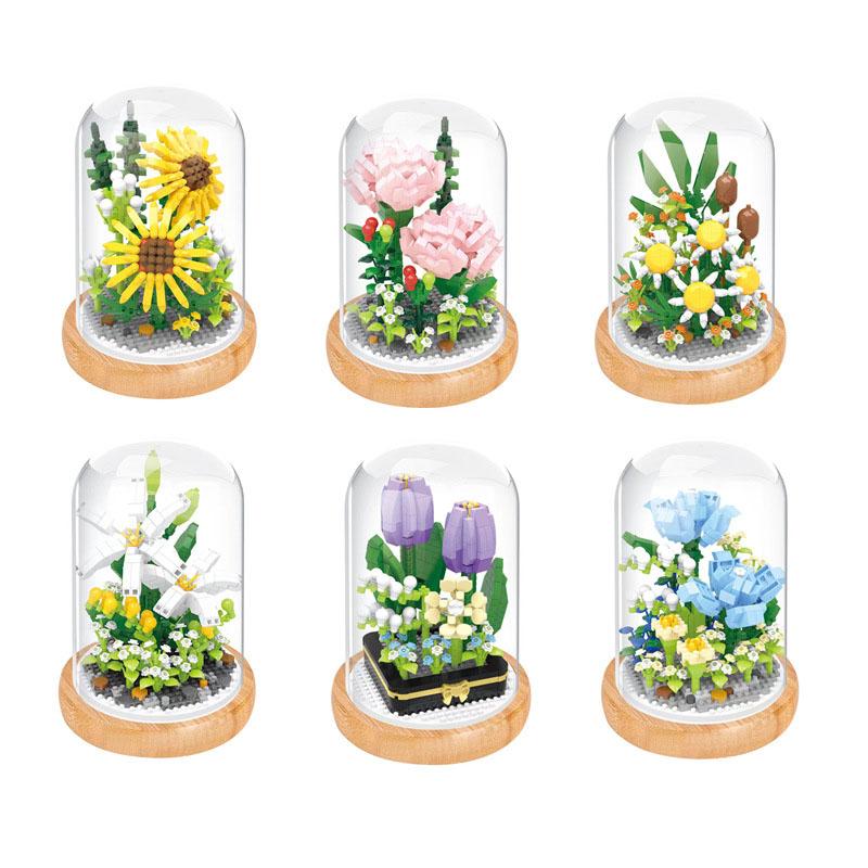 Exhibition Booth Brick Micro Diamond Block Flower Carnation Feverfew Lotus Kapok Jasmine Morning Glory Nanobrick Toys For Girls