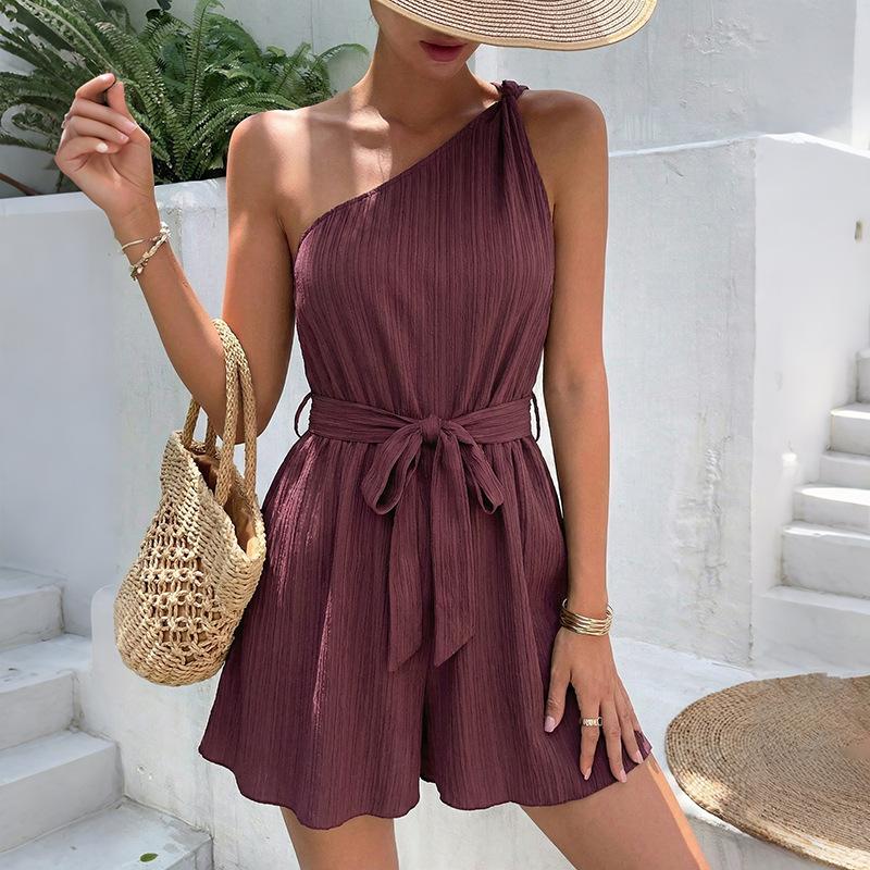 Ромпер с одним плечом и поясом, без рукавов, с высокой талией, женский ромпер S