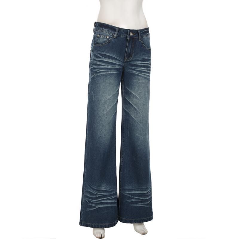Retro Low-Waist Distressed Straight-Leg Jeans mit Katzenbart-Waschung