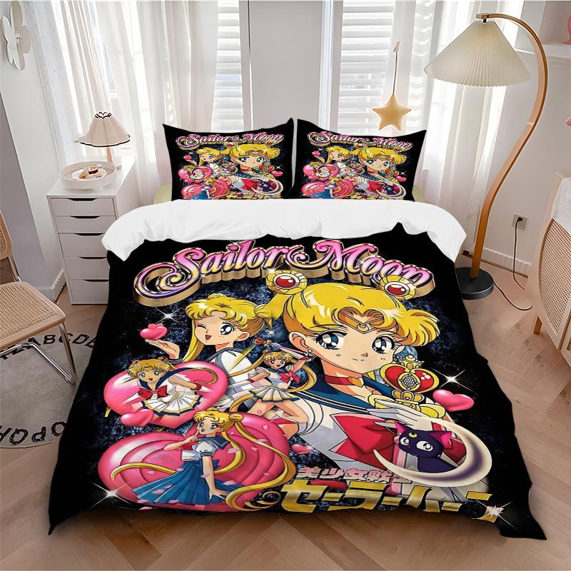 3pcs Sailor Moon Pattern Bedding Set, 1* Cover + 2*Pillowcases, Printed Bedding Set, Soft and Comfortable, Suitable for Bedroom and Guest Ro