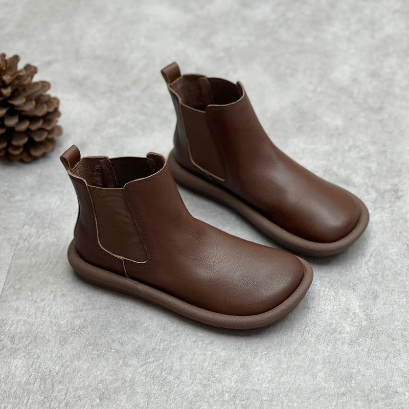 Fashion GKTINOO 2025 Autumn Winter New Genuine Leather Round Toe Chelsea Boots Casual Anti-slip Soft Sole Warm Women's Flat Boots