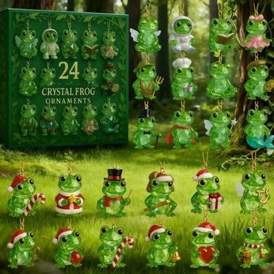 Calendrier de l'Avent Grenouille 2025 24 Jours Thème Forêt Compte à Rebours de Noël avec Ornements Grenouilles Plates 2D Décoration d'Arbre de Noël Grenouille Nouveauté