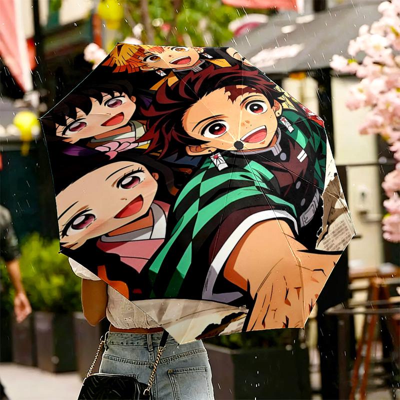 Demon Slayer Druckschirm Automatisches Öffnen/Schließen - Tragbares faltbares Design - Tägliche Nutzung für Reisen/Outdoor - Geschenk zum Geburtstag