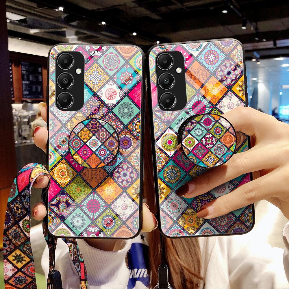 For Samsung Galaxy A05s 4G Case Flower Pattern Phone Kickstand Cover with Lanyard