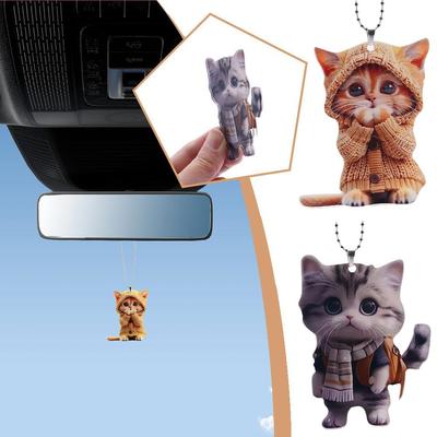 Car Pendant Hanging Ornament With Chain Realistic Animal Cat-Shaped 2D Pendant Rearview Mirror Hanging Decor Car Accessories