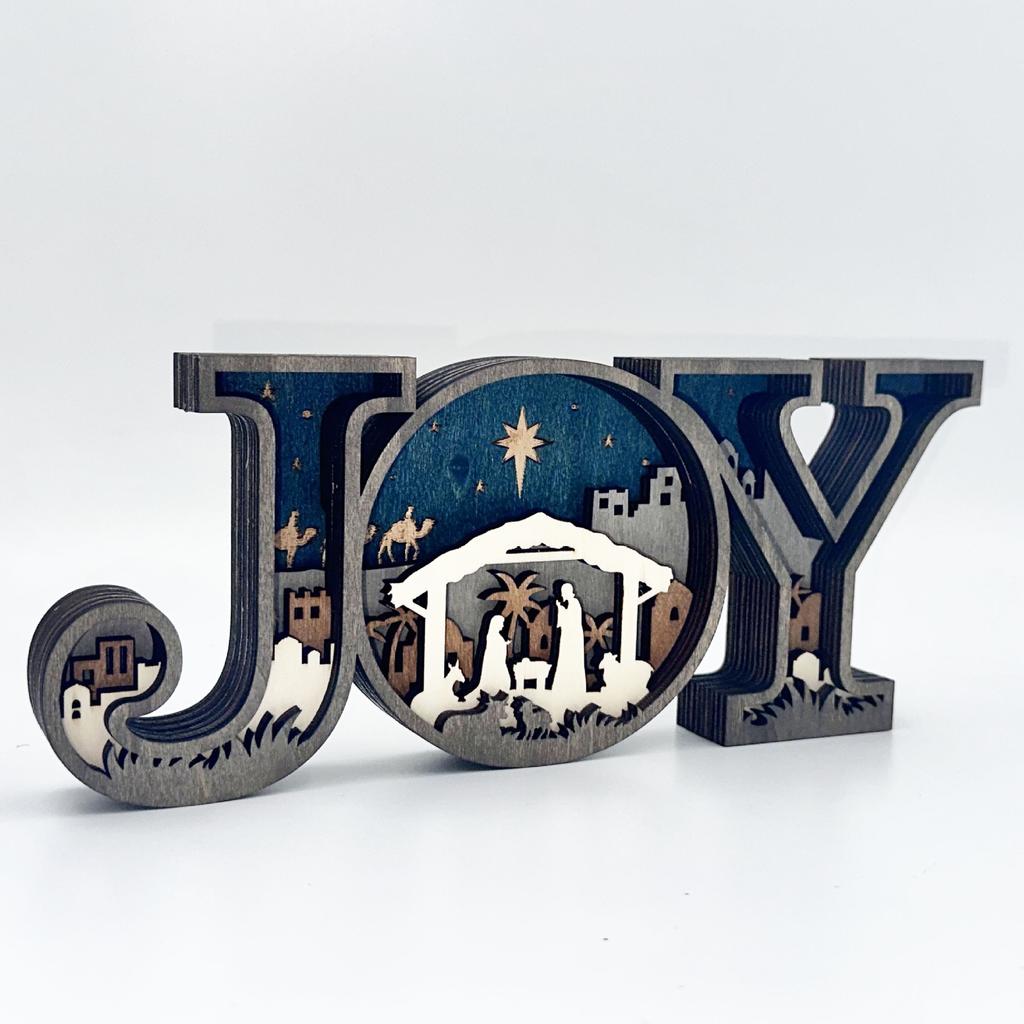 Home Decor Christmas Decorations Creative Design Joy Letter Ornaments Holy Family Wooden Crafts Scene of the Coming of Jesus
