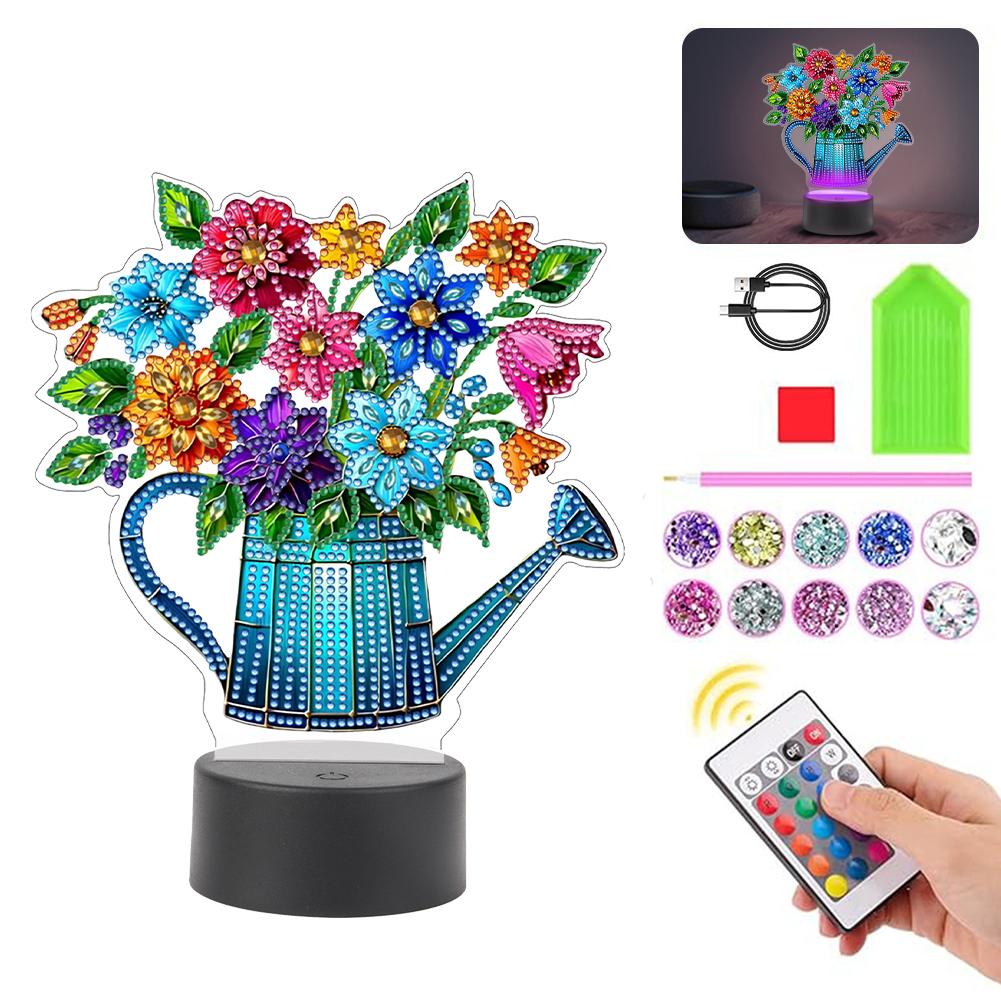 Acrylic Double Sided Vase Diamond Painting Bedside Lamp Multifunctional Diamond Night Lamp Rhinestones LED Light for Home Decor