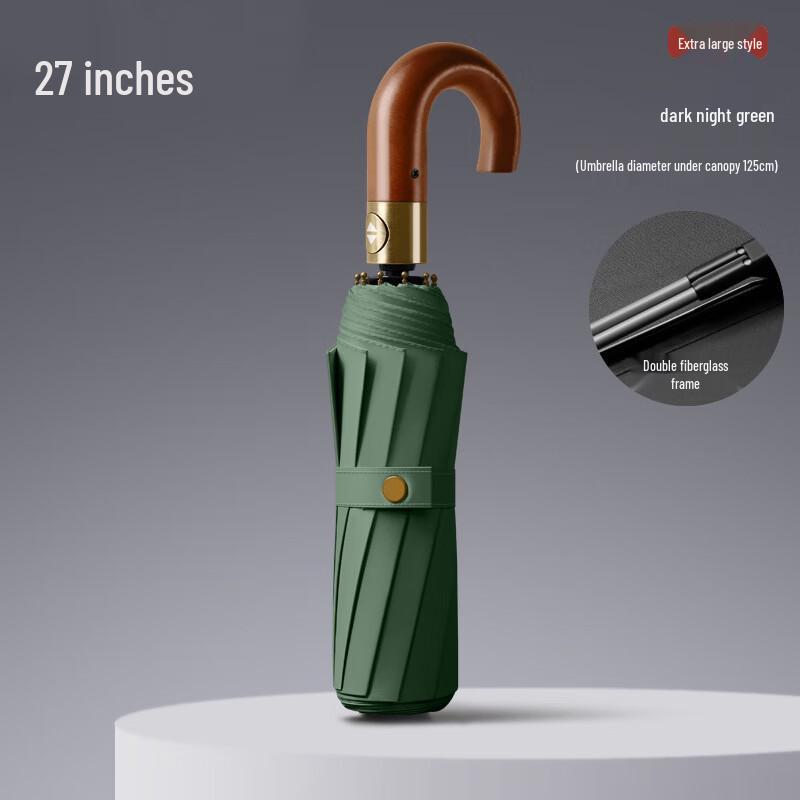 KarLot Fully Automatic Solid Wood Handle Umbrella 27-inch Oversized