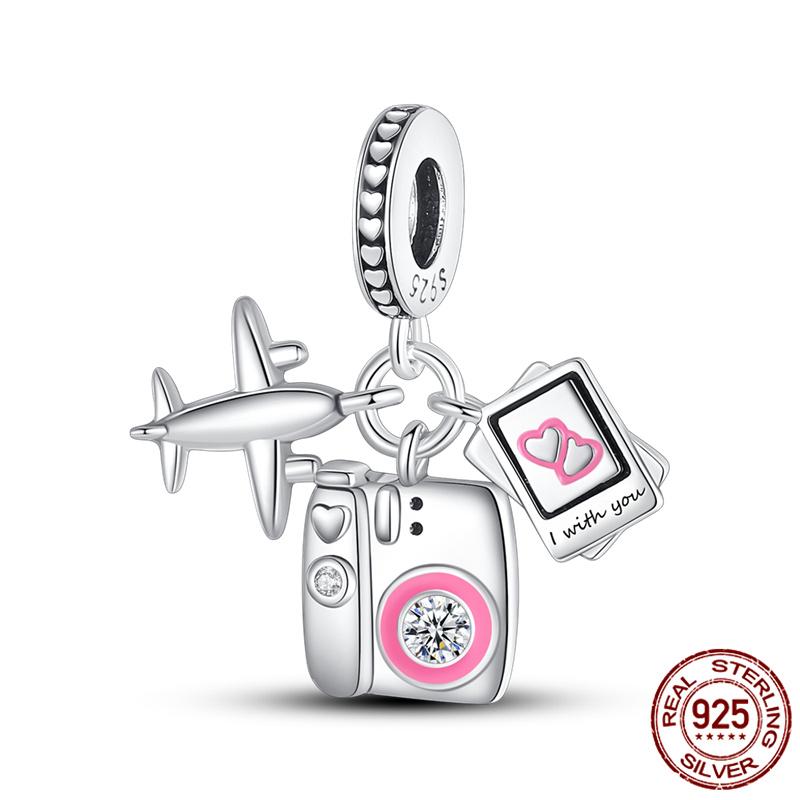 Luggage Airplane Passport Three-Piece Setcopper Charms Fitoriginal Bracelet Jewelry Making For Women Gift