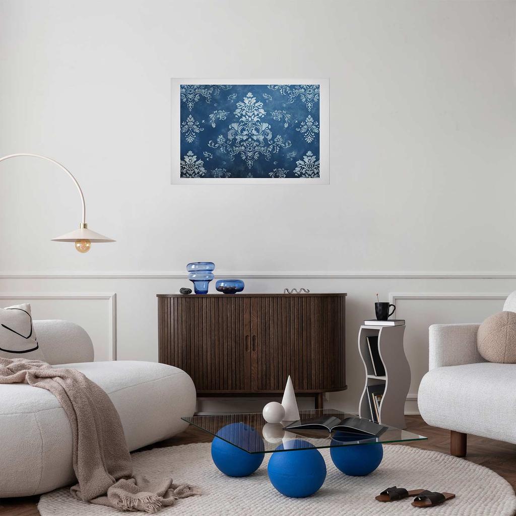 Plakat - Retro Ornament W Przetartych Błękitach