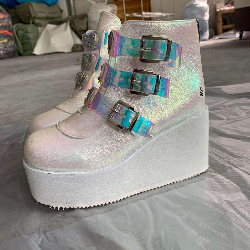 Women Ankle Boots Gothic Platform Punk Winter Martin Black High Heels Sexy Ladies Shoes