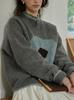 Retro Floral Color Block Wool Cardigan - Women's Soft Winter Sweater Coat