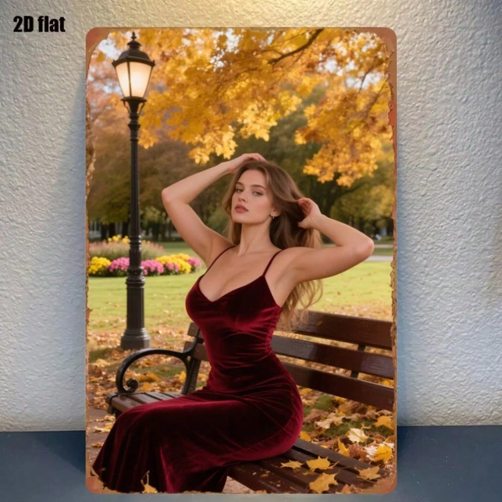 

Metal Poster Girl in Autumn Park Wall Decor for Living Room