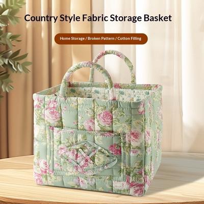 Korean Home Pastoral Fabric Storage Basket Clothing Sundries Storage Basket Floral with Handle Underwear Storage
