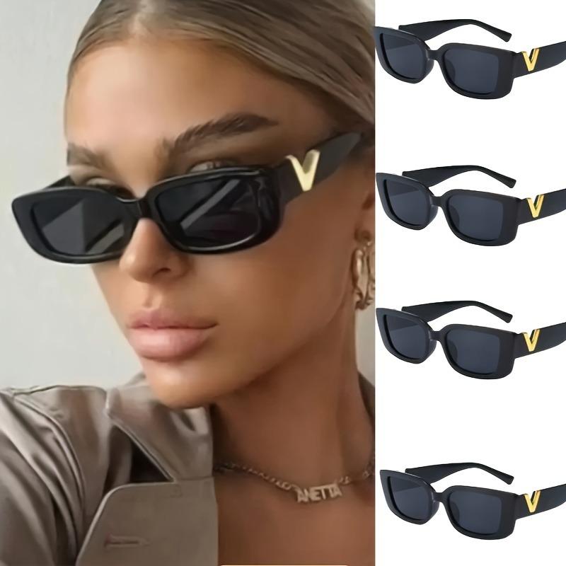 

4 Piece Set Black Full Frame V-shaped Details Men s and Women s Casual Chic Accessories Trendy Glasses High-quality Lenses