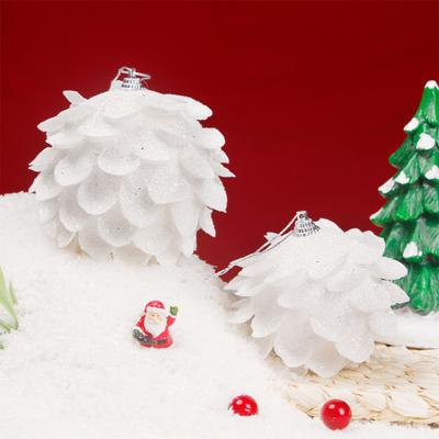 3pcs/pack 10cm White Petal Shape Glitter Foam Snowball Christmas  Ball Hanging Pendant Decoration