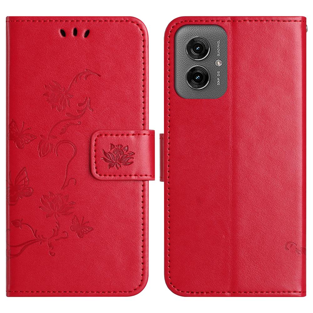 For Motorola Moto G55 5G Case Wallet Stand Imprinted Butterfly Flower PU Leather Phone Cover
