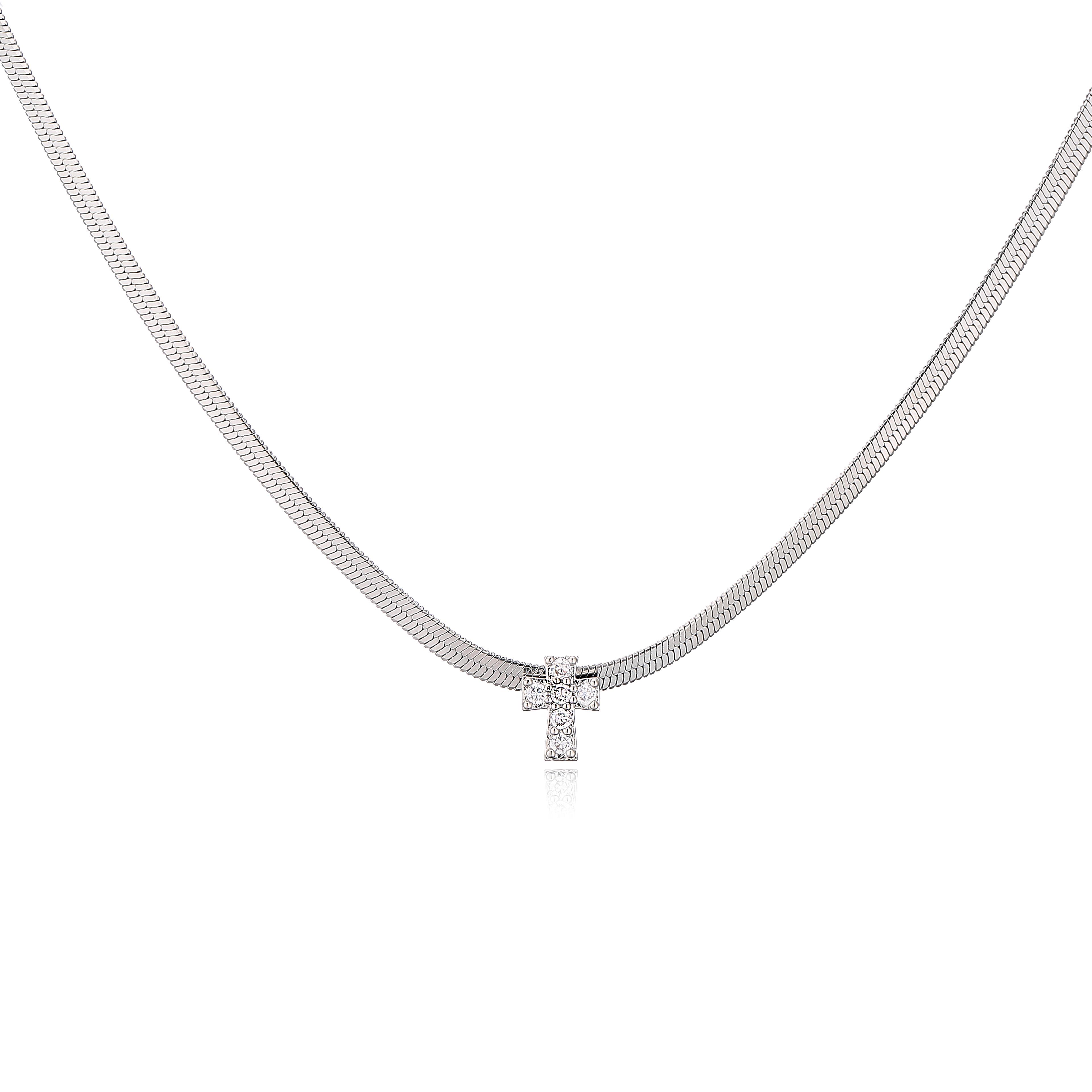 

HECHENG,Zircon Cross Necklace for Women Stainless Steel Blade Chain Fashion Choker for Ladies gift Wholesale 40cm мідний