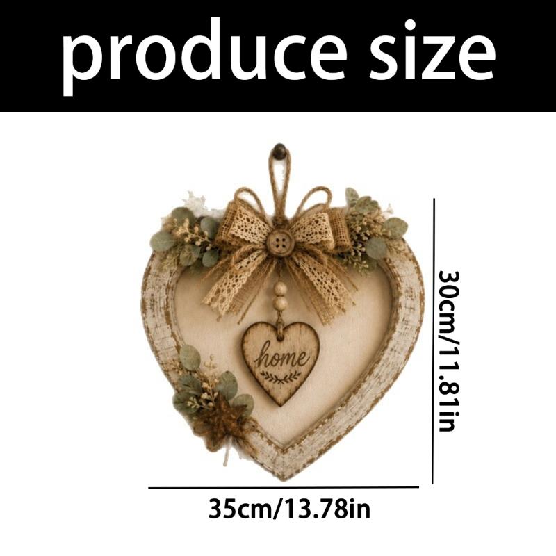 Natural Wood Heart Wall Accent with Ribbon Top and Leaf Trim for Entryway Living Area Bedroom Home Wall Display