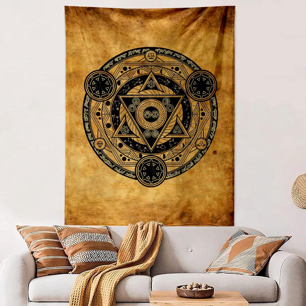 Mystic Hexagram Tapestry Wall Hanging, Occult Geometry Symbol Art, Vintage Esoteric Wall Decor for Bedroom Dorm