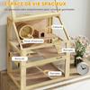 Cage Hamster Rodent 3 Levels, Removable Bottom, Hut, Swing, 60x40x75cm, Natural Wood Finish